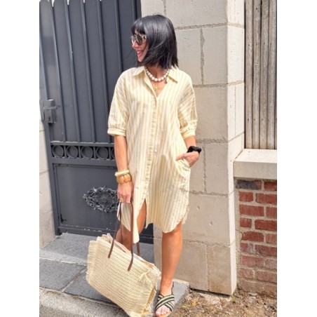 Robe chemise rayée jaune et blanc – Tailles S/M ou M/L | Collection Le Soleil