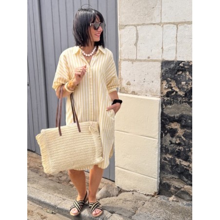 Robe chemise rayée jaune et blanc – Tailles S/M ou M/L | Collection Le Soleil