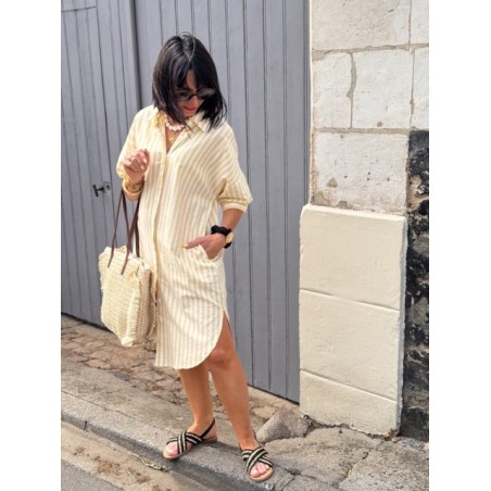 Robe chemise rayée jaune et blanc – Tailles S/M ou M/L | Collection Le Soleil