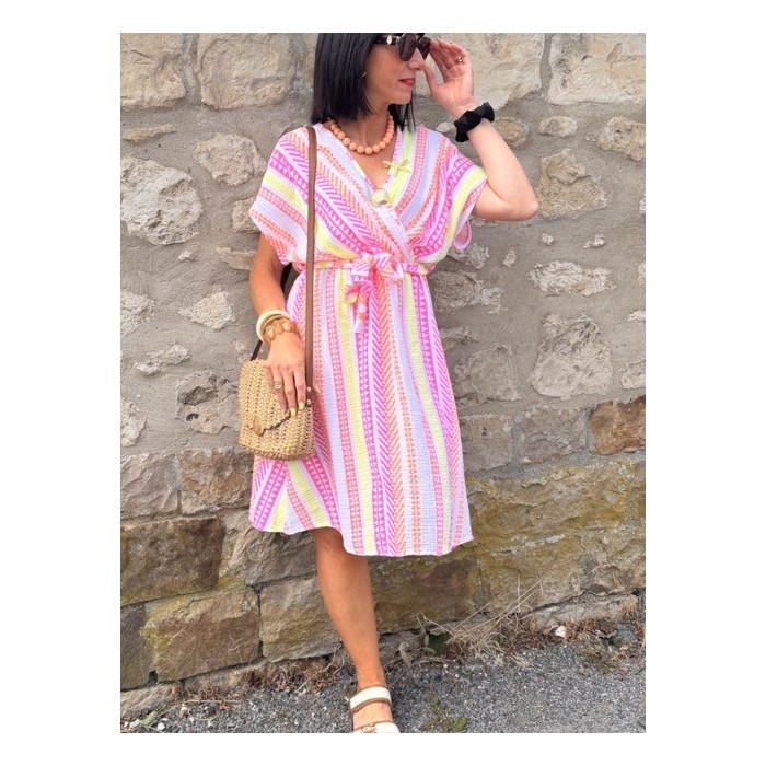 Robe courte taille unique multicolore – Effet cache-cœur & taille élastique | Collection Le Soleil