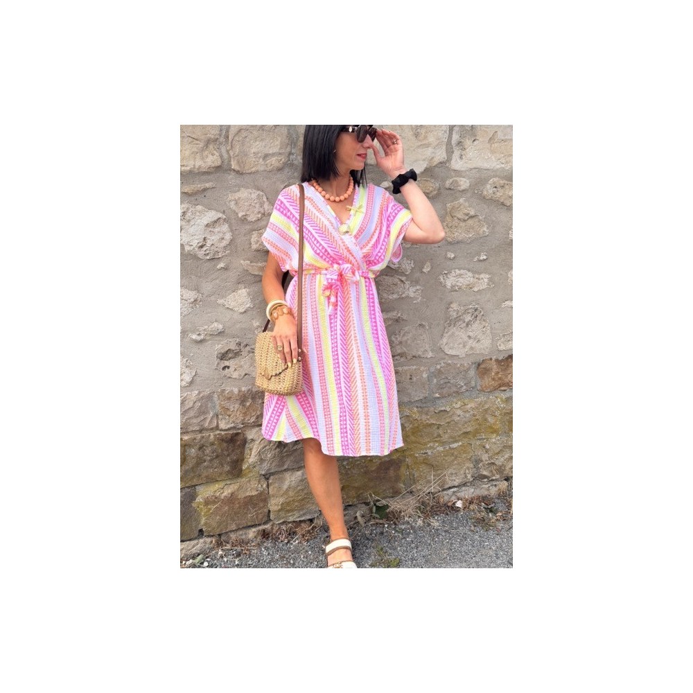 Robe courte taille unique multicolore – Effet cache-cœur & taille élastique | Collection Le Soleil Robe courte taille unique multicolore – Effet cache-cœur & taille élastique | Collection Le Soleil