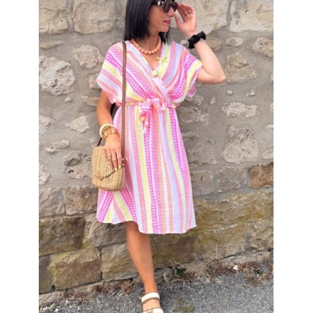 Robe courte taille unique multicolore – Effet cache-cœur & taille élastique | Collection Le Soleil