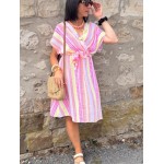 Robe courte taille unique multicolore – Effet cache-cœur & taille élastique | Collection Le Soleil