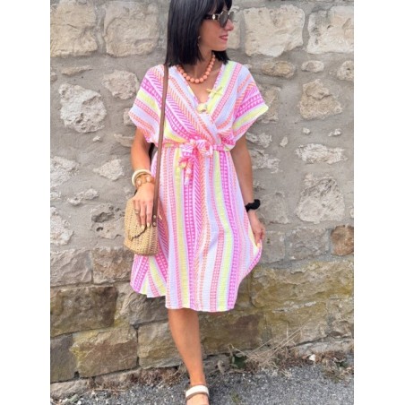 Robe courte taille unique multicolore – Effet cache-cœur & taille élastique | Collection Le Soleil
