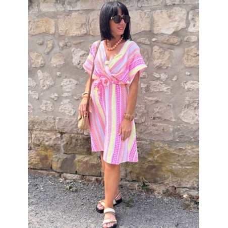 Robe courte taille unique multicolore – Effet cache-cœur & taille élastique | Collection Le Soleil