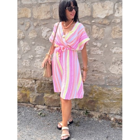 Robe courte taille unique multicolore – Effet cache-cœur & taille élastique | Collection Le Soleil