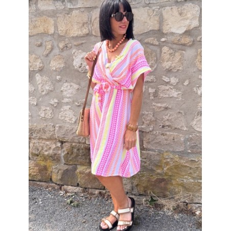 Robe courte taille unique multicolore – Effet cache-cœur & taille élastique | Collection Le Soleil
