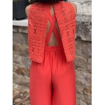 Combinaison noire ou rouge – Dentelle & pantalon fluide – Dos croisé | Melle Jeanne
