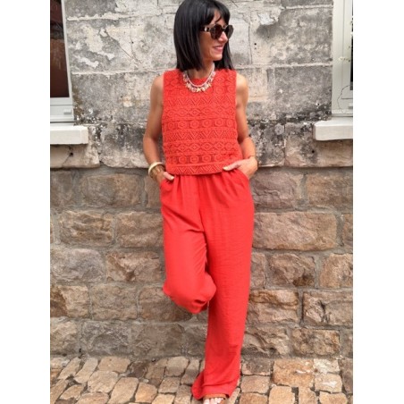 Combinaison noire ou rouge – Dentelle & pantalon fluide – Dos croisé | Melle Jeanne