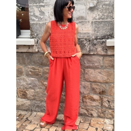 Combinaison noire ou rouge – Dentelle & pantalon fluide – Dos croisé | Melle Jeanne