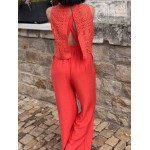 Combinaison noire ou rouge – Dentelle & pantalon fluide – Dos croisé | Melle Jeanne
