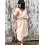 Robe longue écrue effet gaze de coton – Col chemise | Collection Le Soleil