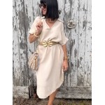Robe longue écrue effet gaze de coton – Col chemise | Collection Le Soleil