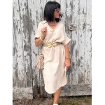 Robe longue écrue effet gaze de coton – Col chemise | Collection Le Soleil