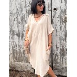 Robe longue écrue effet gaze de coton – Col chemise | Collection Le Soleil