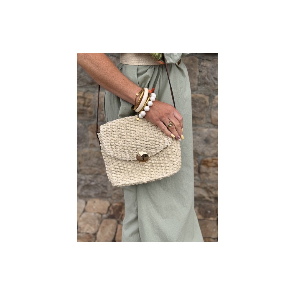Petit sac en raphia multicolore – Bandoulière blanche ou marron | Accessoire estival bohème | Collection Le Soleil