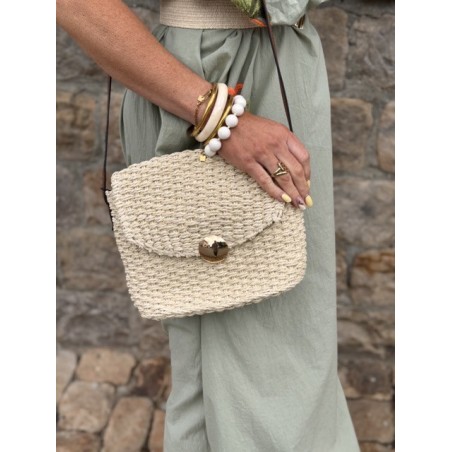 Petit sac en raphia multicolore – Bandoulière blanche ou marron | Accessoire estival bohème | Collection Le Soleil
