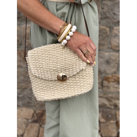 Petit sac en raphia multicolore – Bandoulière blanche ou marron | Accessoire estival bohème | Collection Le Soleil