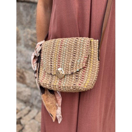 Petit sac en raphia multicolore – Bandoulière blanche ou marron | Accessoire estival bohème | Collection Le Soleil