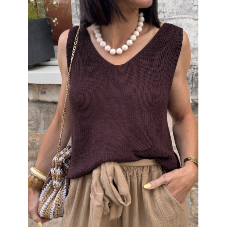 Top marron dos nu