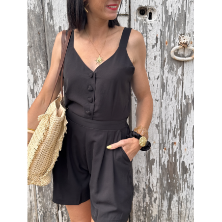 Combishort noire à boutons cœur – Taille S M L | Melle Jeanne Été 2025