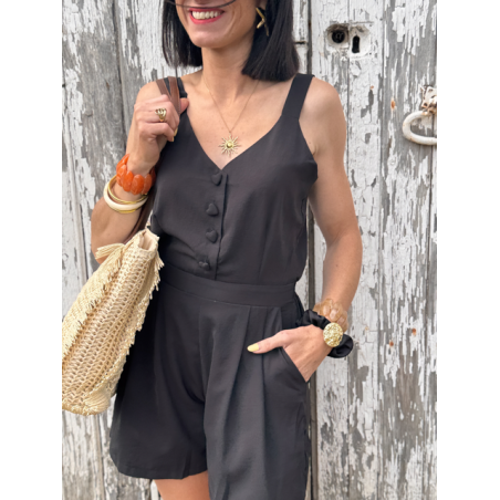 Combishort noire à boutons cœur – Taille S M L | Melle Jeanne Été 2025