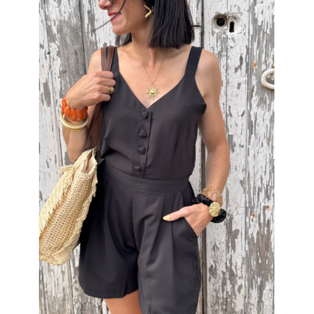 Combishort noire à boutons cœur – Taille S M L | Melle Jeanne Été 2025