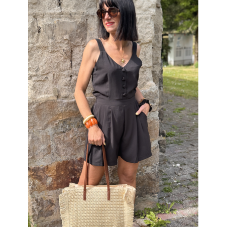 Combishort noire à boutons cœur – Taille S M L | Melle Jeanne Été 2025