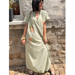 Robe longue kaki clair brodée – Taille unique 36 à 44 | Melle Jeanne