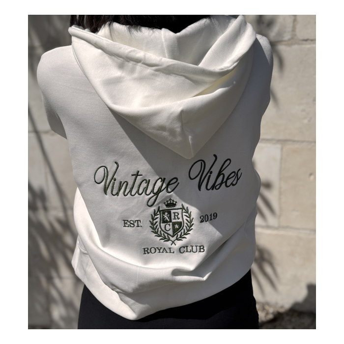 Veste sweat blanche à capuche brodée "Vintage" kaki – Taille unique | Melle Jeanne