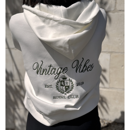 Veste sweat blanche à capuche brodée "Vintage" kaki – Taille unique | Melle Jeanne