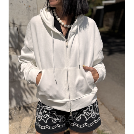 Veste sweat blanche à capuche brodée "Vintage" kaki – Taille unique | Melle Jeanne