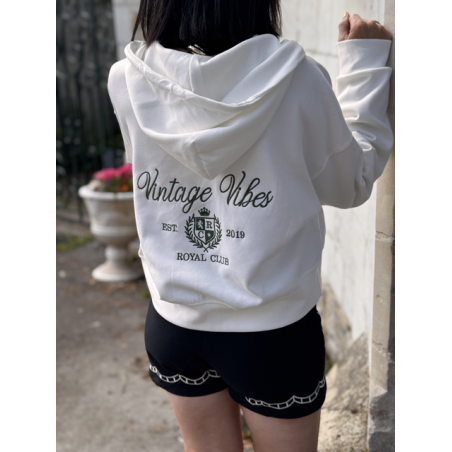 Veste sweat blanche à capuche brodée "Vintage" kaki – Taille unique | Melle Jeanne