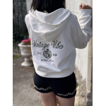 Veste sweat blanche à capuche brodée "Vintage" kaki – Taille unique | Melle Jeanne