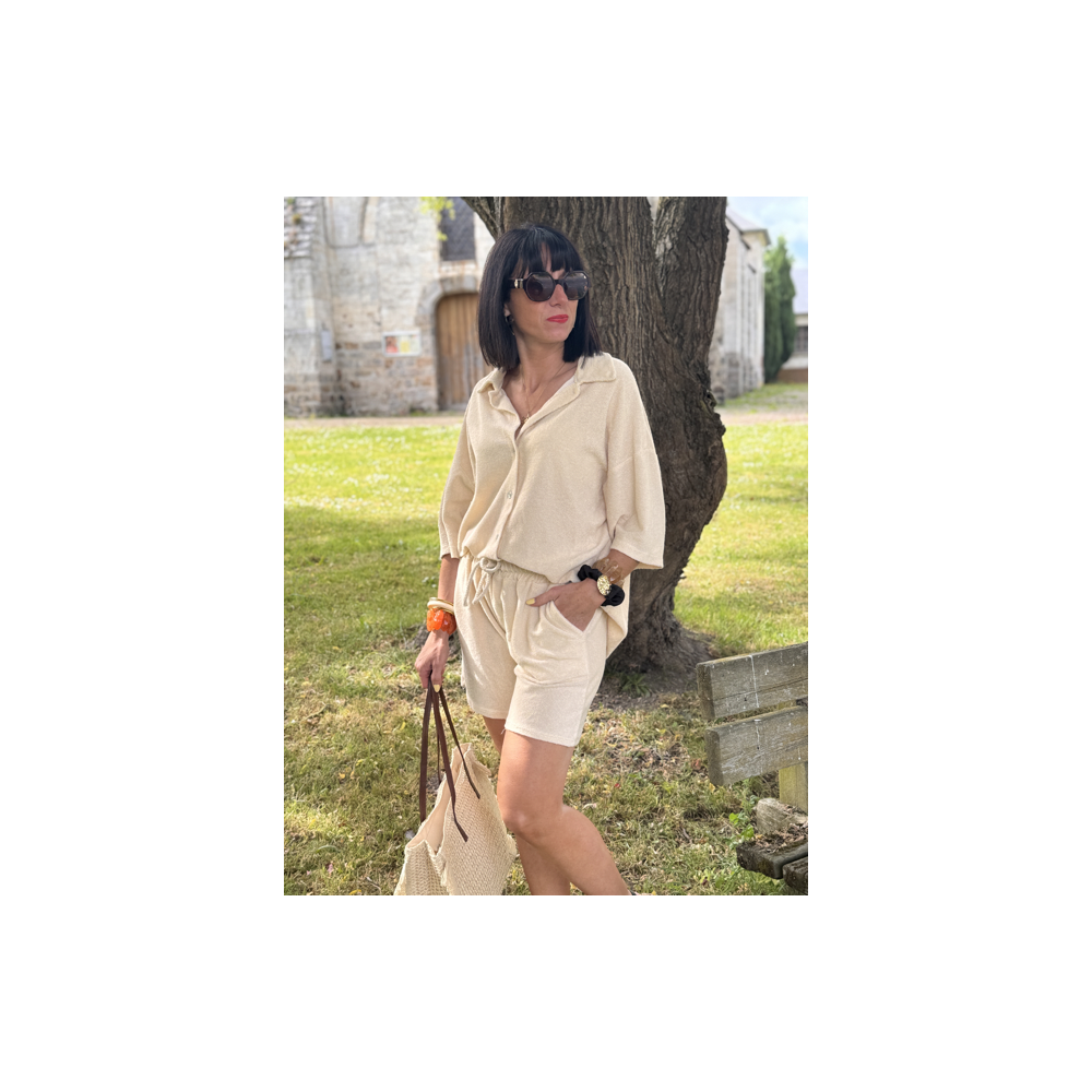 Ensemble éponge short + chemise – Taille unique 36 à 40/42 | Melle Jeanne Ensemble éponge short + chemise – Taille unique 36 à 40/42 | Melle Jeanne