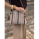 Pochette tressée marron blanc camel – Chaîne dorée | Melle Jeanne