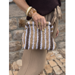 Pochette tressée marron blanc camel – Chaîne dorée | Melle Jeanne