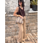 Pochette tressée marron blanc camel – Chaîne dorée | Melle Jeanne