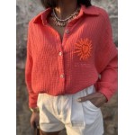 Chemise corail gaze de coton avec soleil brodé – Taille unique 36 à 42 | Melle Jeanne