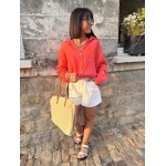 Chemise corail gaze de coton avec soleil brodé – Taille unique 36 à 42 | Melle Jeanne