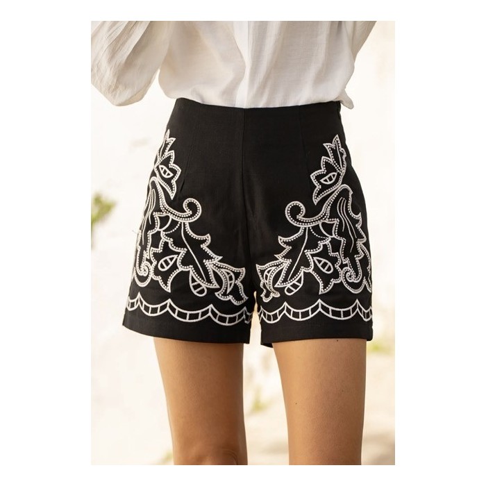Short noir taille haute broderies blanches – Du S au L | Melle Jeanne