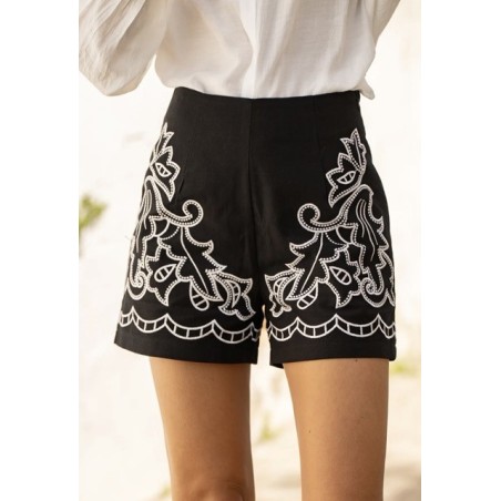 Short noir taille haute broderies blanches – Du S au L | Melle Jeanne