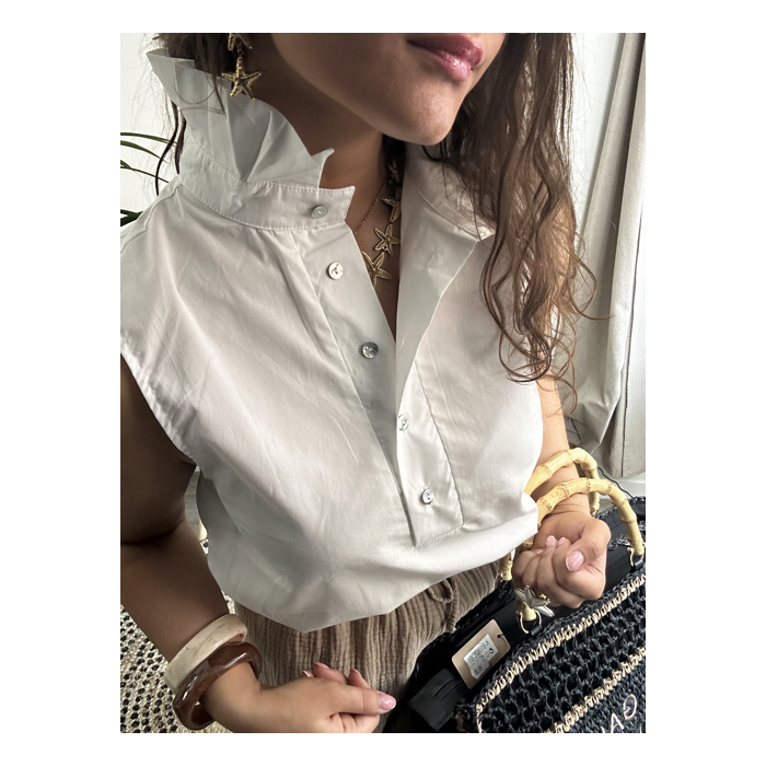 Chemise blanche sans manches col victorien – Chic & estivale | S/M & M/L | Melle Jeanne