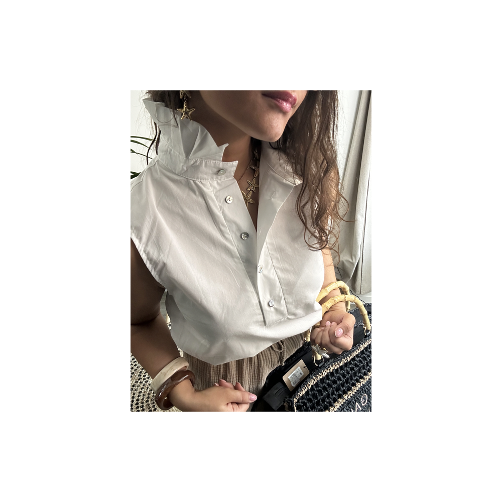 Chemise blanche sans manches col victorien – Chic & estivale | S/M & M/L | Melle Jeanne