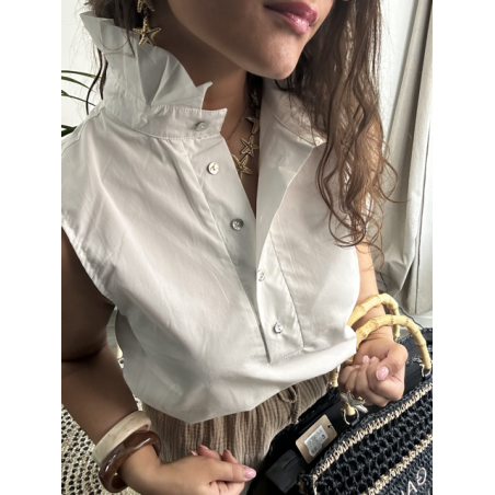 Chemise blanche sans manches col victorien – Chic & estivale | S/M & M/L | Melle Jeanne