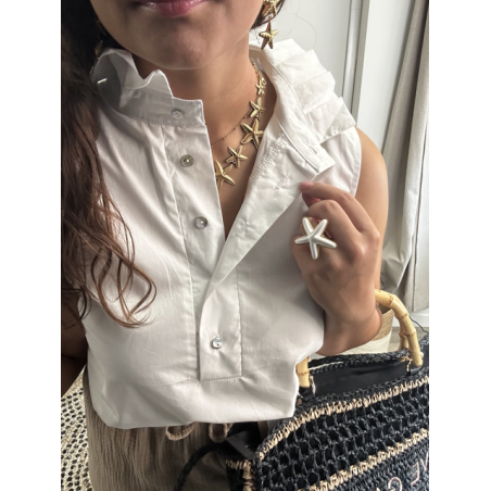 Chemise blanche sans manches col victorien – Chic & estivale | S/M & M/L | Melle Jeanne