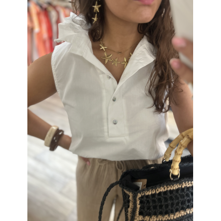 Chemise blanche sans manches col victorien – Chic & estivale | S/M & M/L | Melle Jeanne