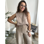 Top vichy marron dos nu – Avec accessoire assorti | S M L | Melle Jeanne