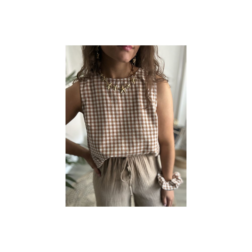 Top vichy marron dos nu – Avec accessoire assorti | S M L | Melle Jeanne Top vichy marron dos nu – Avec accessoire assorti | S M L | Melle Jeanne