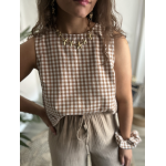 Top vichy marron dos nu – Avec accessoire assorti | S M L | Melle Jeanne